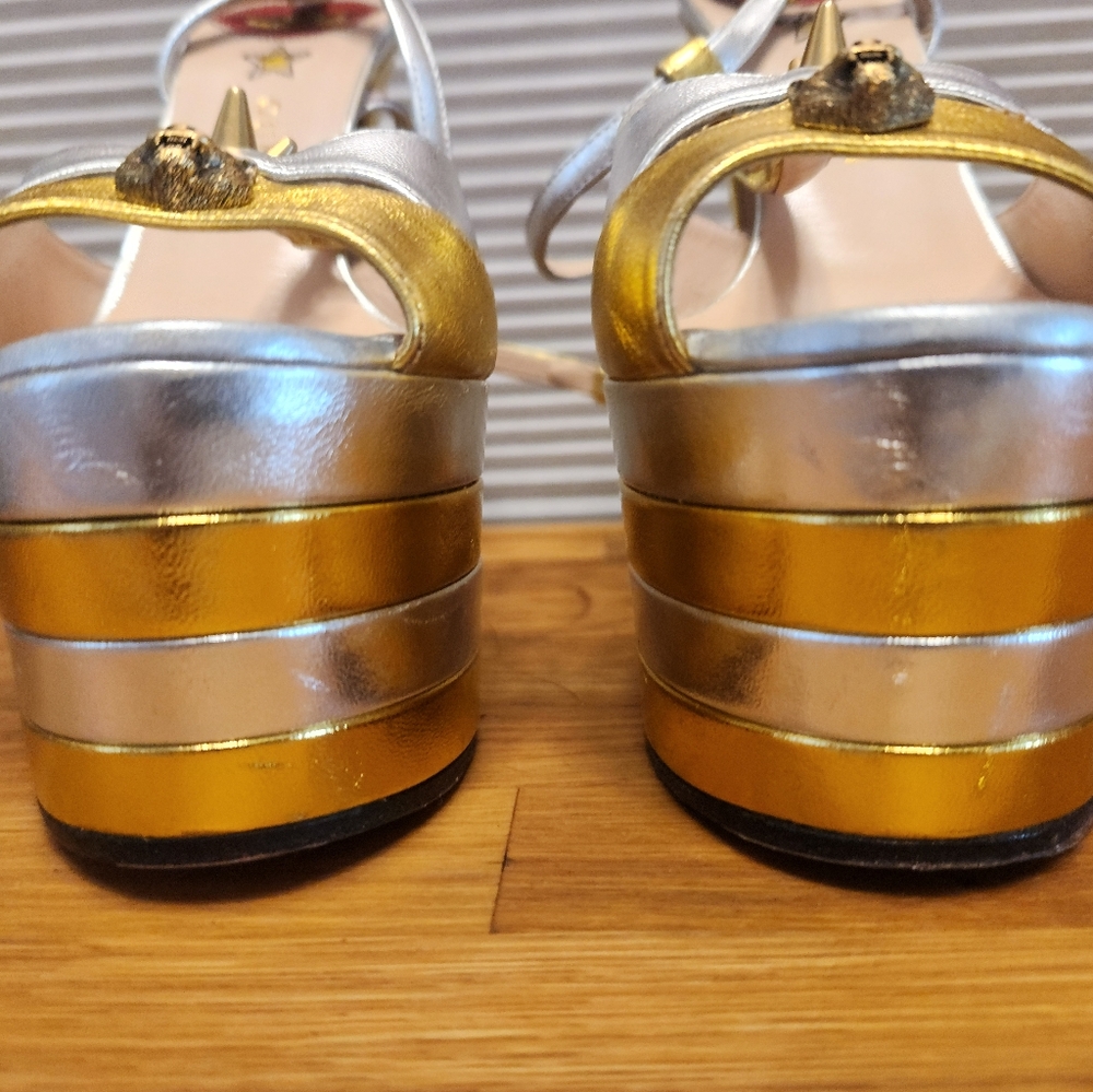 Gucci Women's Gold and Silver Platform Heels 37 fits 36.5! - Picture 4 of 16